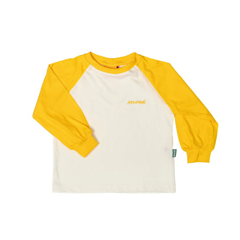 Camiseta infantil raglan longa Vênus amarela, Ati+Piná